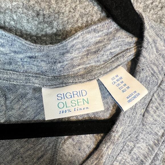 Sigrid Olsen Shirt Womens Medium Blue Linen Tank Top Flowy Vneck Casual Boho - Picture 8 of 10